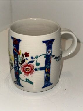 Anthropologie Starla Halfmann floral "H" monogram Petal Palette coffee mug